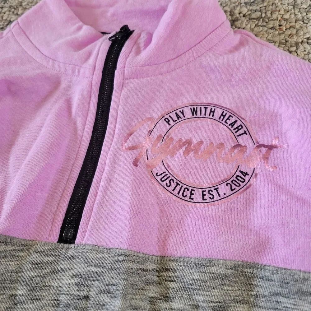 Justice Purple & Gray Gymnast Graphic Quarter Zip Pullover Top Size 8 NWT